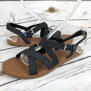 Toms Womens 8.5 Sicily Black Leather Sandals